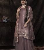Lilac Color Sequins Work Soft Net Salwar Kameez With Dupatta Set