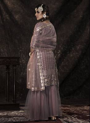 Lilac Color Sequins Work Soft Net Salwar Kameez With Dupatta Set 2