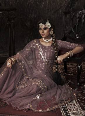 Lilac Color Sequins Work Soft Net Salwar Kameez With Dupatta Set 3