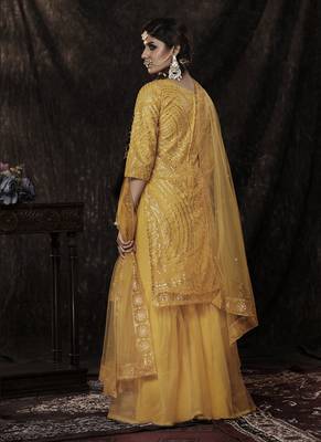 Mustard Net Salwar Kameez Dupatta Set 2