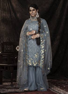 Grey Color Sequins Work salwar Kameez With Dupatta 2