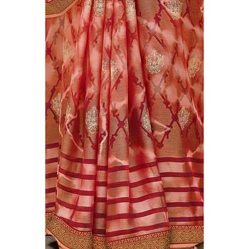 Red brasso brasso saree with blouse 3