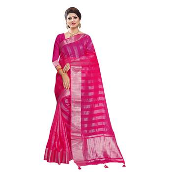 Pink woven organza saree with blouse 1