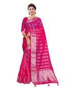 Pink woven organza saree with blouse