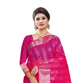 Pink woven organza saree with blouse 2