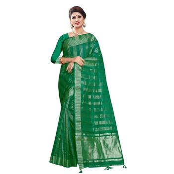 Green woven organza saree with blouse 1