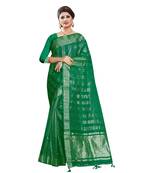 Green woven organza saree with blouse
