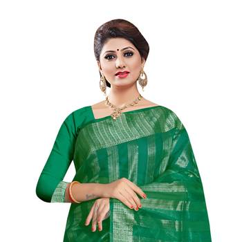 Green woven organza saree with blouse 2