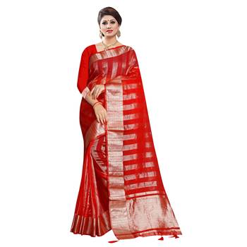 Red woven organza saree with blouse 1