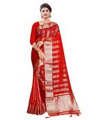 Red woven organza saree with blouse