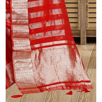 Red woven organza saree with blouse 3