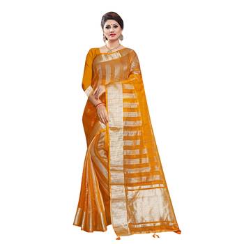 Mustard woven organza saree with blouse 1