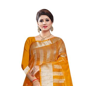 Mustard woven organza saree with blouse 2