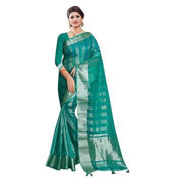 Teal woven organza saree with blouse 1