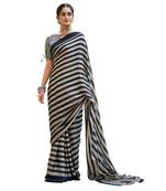 Grey printed pure chiffon saree with blouse