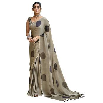 Tan printed pure chiffon saree with blouse 1