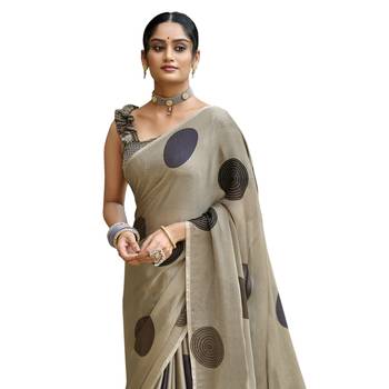 Tan printed pure chiffon saree with blouse 2