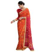 Orange printed pure georgette saree with blouse