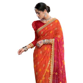 Orange printed pure georgette saree with blouse 2