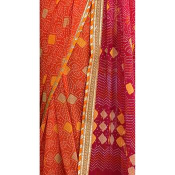Orange printed pure georgette saree with blouse 3