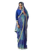 Blue printed pure georgette saree with blouse