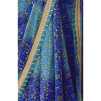Blue printed pure georgette saree with blouse 3