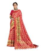 Pink woven silk blend saree with blouse