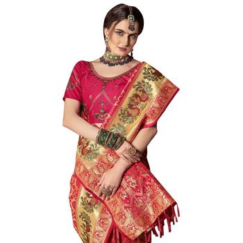 Pink woven silk blend saree with blouse 2
