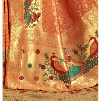 Orange woven silk blend saree with blouse 3