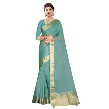 Light green plain organza saree with blouse 1