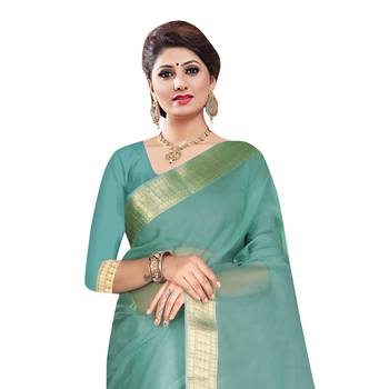 Light green plain organza saree with blouse 2