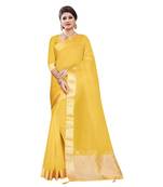 Yellow plain organza saree with blouse