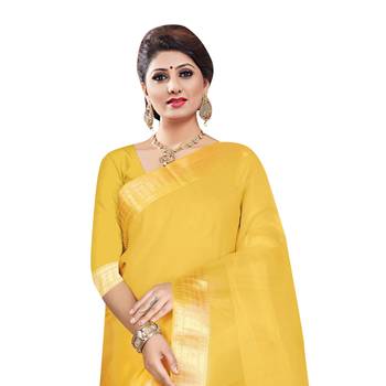 Yellow plain organza saree with blouse 2