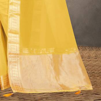 Yellow plain organza saree with blouse 3