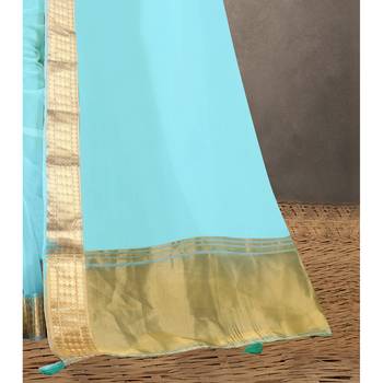 Sky blue plain organza saree with blouse 3