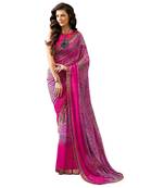 Light pink printed pure chiffon saree with blouse
