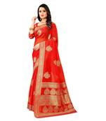 Red woven organza saree with blouse