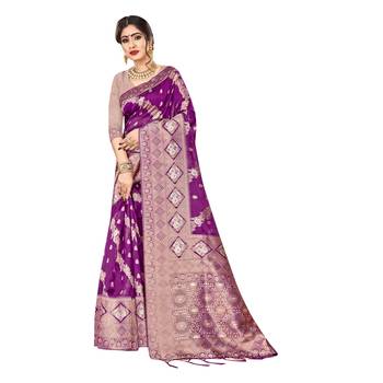 Dark magenta woven organza saree with blouse 1