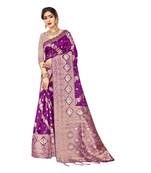 Dark magenta woven organza saree with blouse