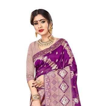 Dark magenta woven organza saree with blouse 2