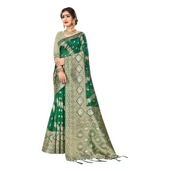 Green woven organza saree with blouse 1