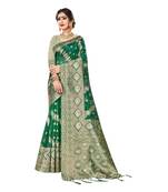 Green woven organza saree with blouse