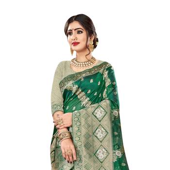 Green woven organza saree with blouse 2