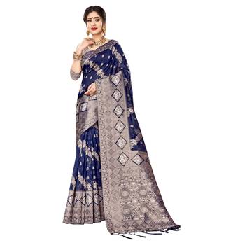 Blue woven organza saree with blouse 1