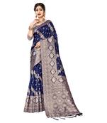 Blue woven organza saree with blouse