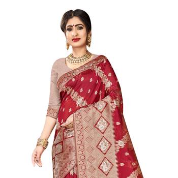 Maroon woven organza saree with blouse 2