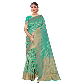 Green woven organza saree with blouse 1