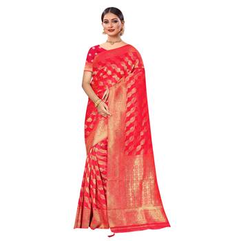 Rose woven organza saree with blouse 1