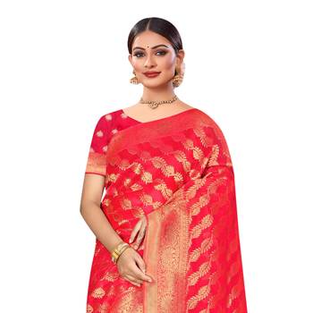 Rose woven organza saree with blouse 2
