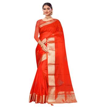 Red plain organza saree with blouse 1
